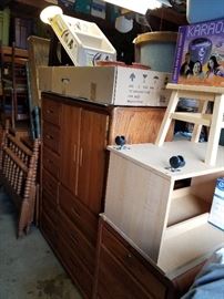 Twin bed frame, oak armoire, etc,