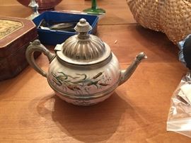 ENAMELED PEWTER TEAPOT