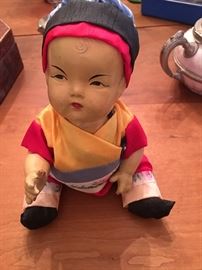 ANTIQUE COMPOSITION CHINESE BOY DOLL