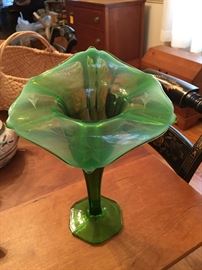 ELEGANT DEPRESSION OPALESCENT TRUMPET VASE