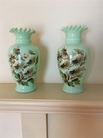 VICTORIAN? ART GLASS VASES - ABOUT 8" TALL