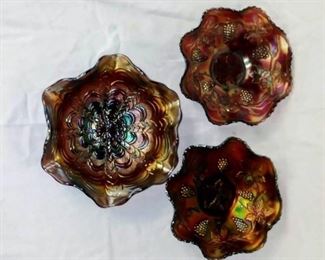 3 Piece Carnival Glass Lot Candy Dishes
