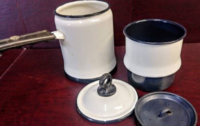 Vintage Coffee Pot White Enamel