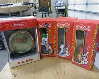 Coca Cola brand Big Ben Alarm clock, and 3 Coca Co ...