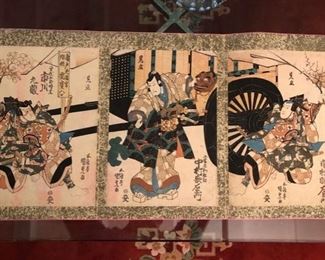 Kabuki triptych woodblock