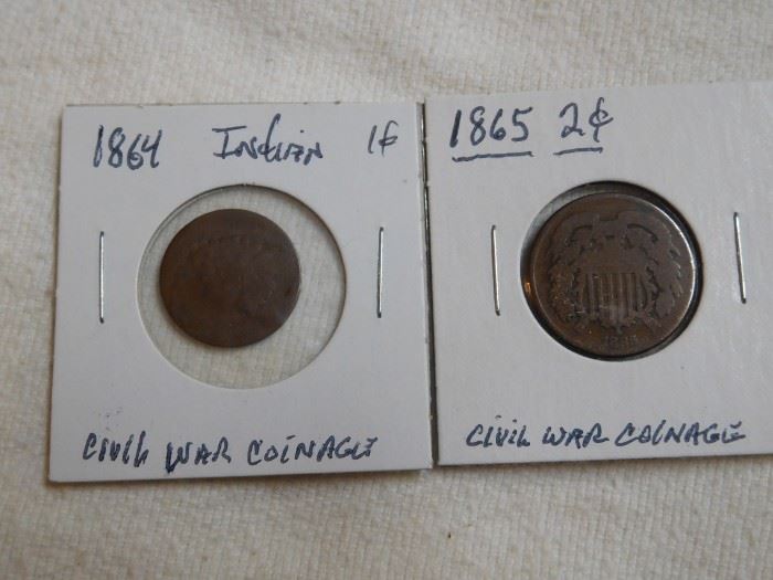 1864 Indian Head & 1865 Two Cents - Silver War Coinage