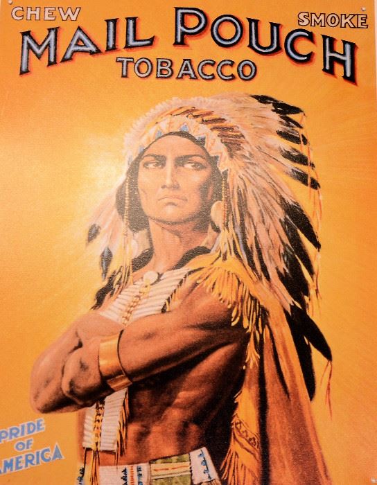 Native American Art for sale. Wonderful vintage Mail Pouch Tobacco art.
