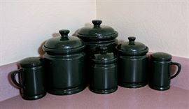 Deep green canisters.