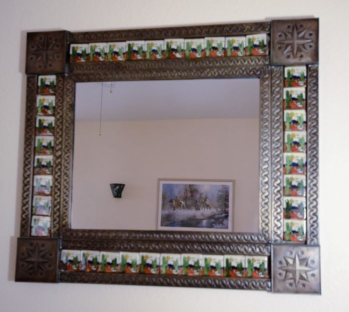 Tiled and metal mirror for sale.