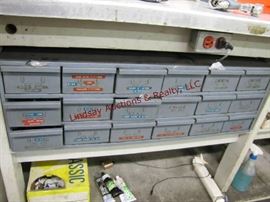 112 - Parts bin w/ 18 drawers mostly plumbing fittings