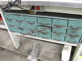 111 - Parts bin w/ 18 drawers nuts/bolts (see pics)