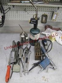 113 - Group w/ letter stamp set, sandblast gun, dremel &
