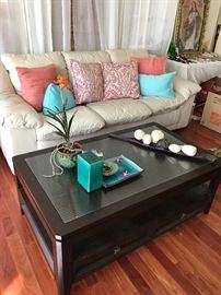 LEATHER SLEEPER SOFA, COFFEE TABLE MATCHES THE TV STAND