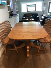 Oak shaker pedestal table with 2 benches