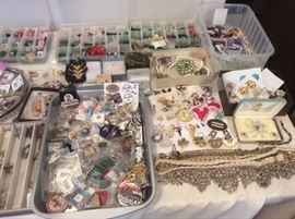 Tables of jewelry. Collectibles pins