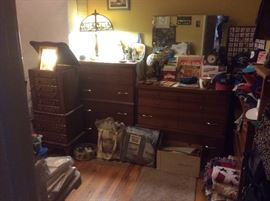 Mid century bedroom set.  Art glass lamp