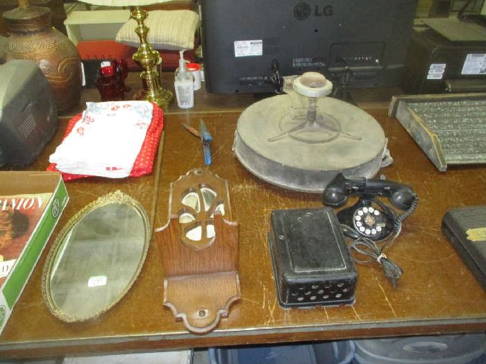 Vintage telephone and household items