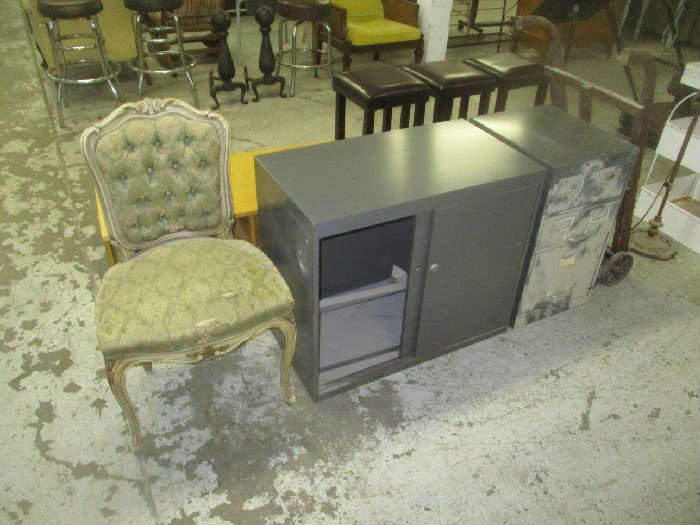 Chair and metal cabinets