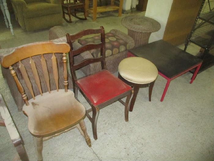 Chairs, stools and tables