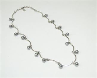 925 Silver Faux Pearl 16 Bar Link Necklace