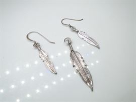 925 Sterling Feather Pendant & Earrings (2)