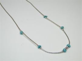 Sterling Silver Turquoise Bead Necklace