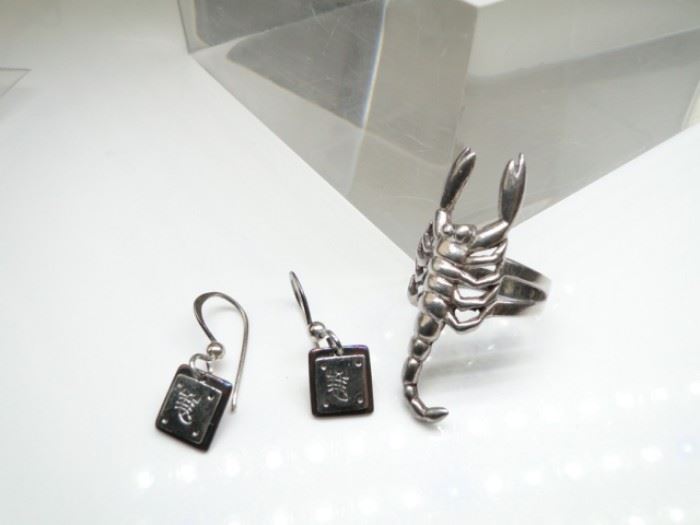 Sterling Silver Scorpion Ring & Earrings (2)