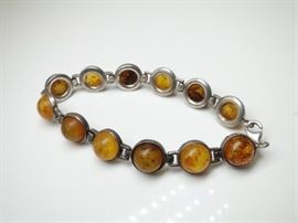 Vintage Sterling Silver Amber Bracelet