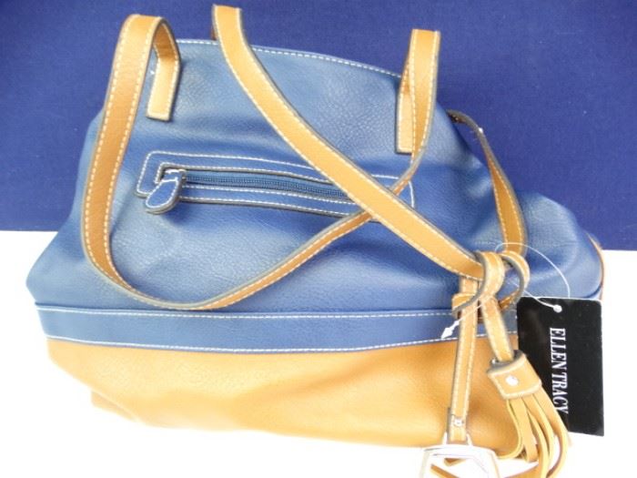 Ellen Tracy Cobalt Leather Tasseled Handbag