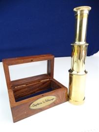 Nautical Brass Captains Telescope w Wood Box