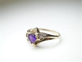14K Gold, Diamond, & Purple Heart Ring, size 11.5