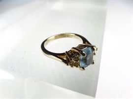18K Gold Electroplated Ring w Blue Clear Stones