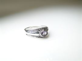 925 Silver & Amethyst Ring, Size 8