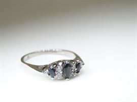 925 Sterling Silver Sapphire & CZ Ring, Size 9