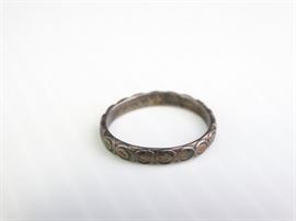 Silver Band w Turquoise Inlay, Size 5.5