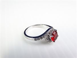 SilverColored Engagement Band with Red Stone