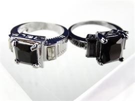SilverPlated Rings w Decorative Black Stones