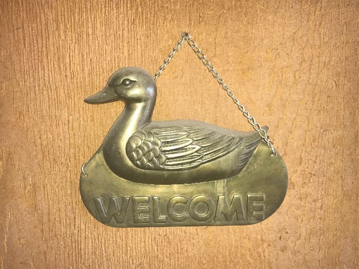 Brass Mallard Duck Welcome Sign 
