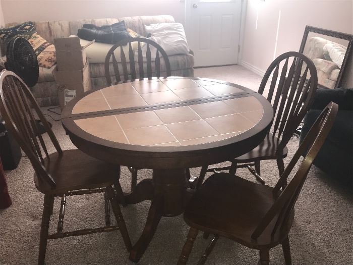 Unique Kitchenette Table And Chairs with tile top and foldaway leaf 