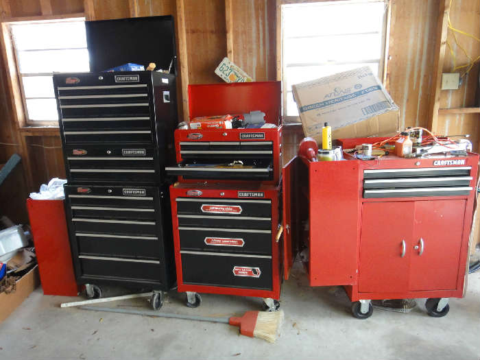 Craftsman rolling tool boxes filled with tools. The tools will be sold seperately