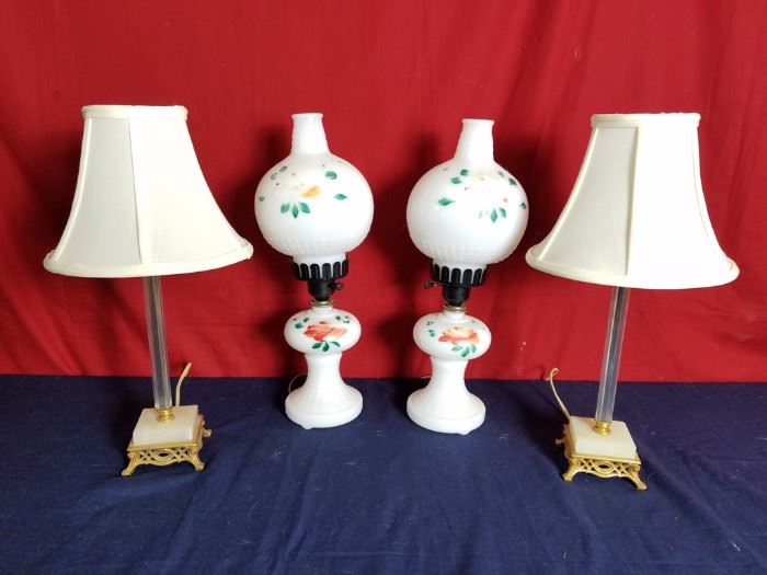 Milk Glass Globe & Candlestick Lamps https://ctbids.com/#!/description/share/103964