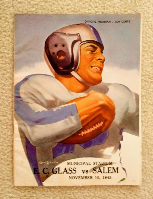 Vintage E C Glass Football Program - 1945, Glass Vs. Salem, Pristine Condition