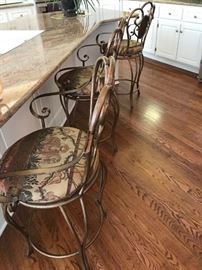 SET OF 4 METAL COUNTER CHAIRS WITH ANIMAL PRINT UPHOLSTERED SEATS 