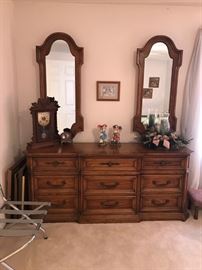 KING BED, MATCHING ARMOIRE, DRESSER WITH MIRROR AND PAIR OF NIGHT TABLES