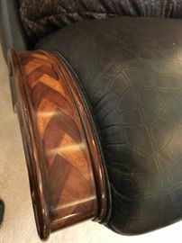 BOB MACKIE LEATHER HEAD / FOOT BOARD KING BED WITH BEAUTIFUL WOOD INLAY DETAIL