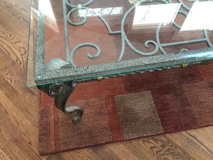 WHIMSICAL WROUGHT IRON COFFEE TABLE WITH BEVELED GLASS TOP