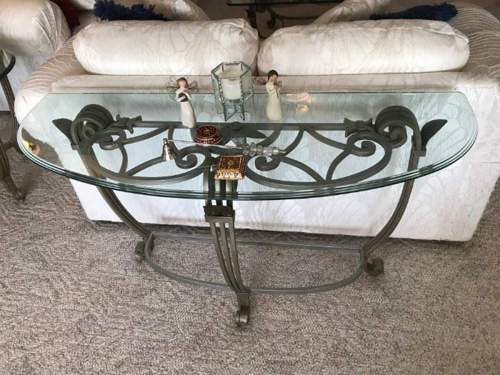 METAL AND GLASS TABLE SET INCLUDING A COFFEE TABLE, END TABLE AND SOFA TABLE