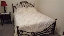 Queen bed set, w/nightstand. Down comforter with duvet & shams. Bedding sold sep.