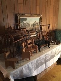 Doll benches, swing, crib and chairs