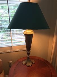 Brass lamp with oval shade - there are a pair of these beautiful lamps